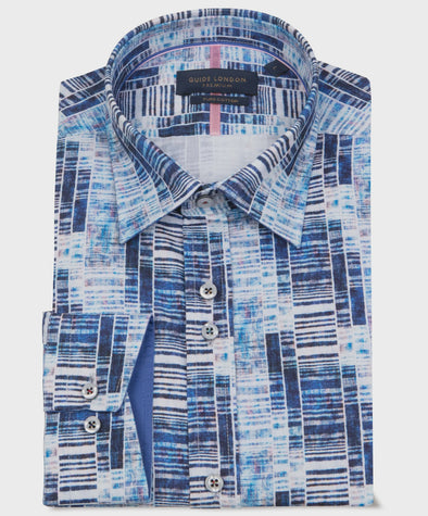 Guide London Long Sleeve Shirt : Geometric Barcode - Blue