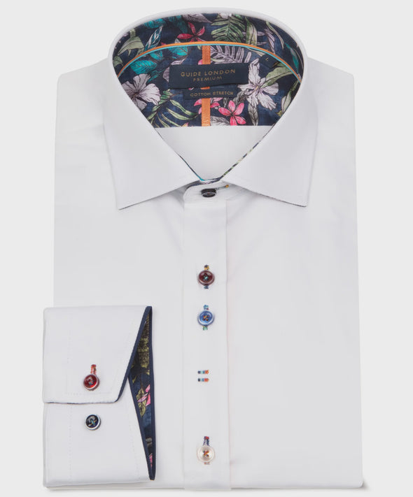 Guide London Long Sleeve Shirt : Plain Leafy Charm - White