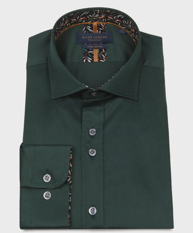 Guide London Long Sleeve Shirt : Plain But Not Plain Leafy Print - Bottle