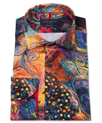 Guide London Long Sleeve Shirt : Bold Peacock Print - Multi