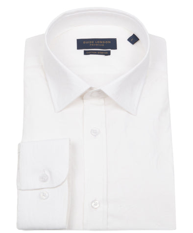 Guide London Long Sleeve Shirt : Textured Jacquard - White