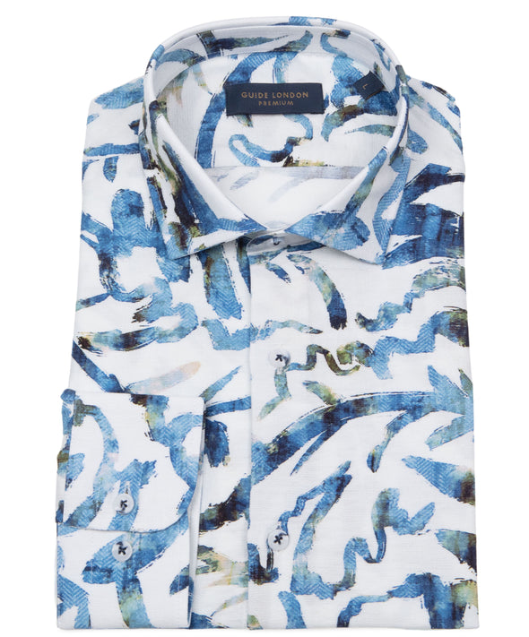 Guide London Long Sleeve Shirt : Distorted Print - Blue & White