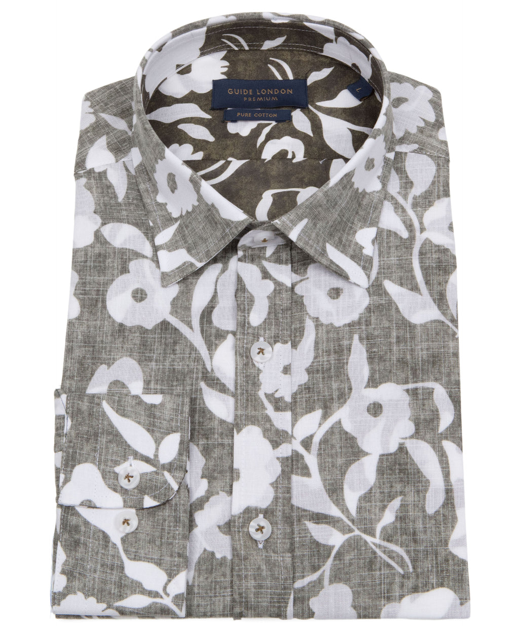 Guide London Long Sleeve Shirt : Reverse Print Cotton Slub