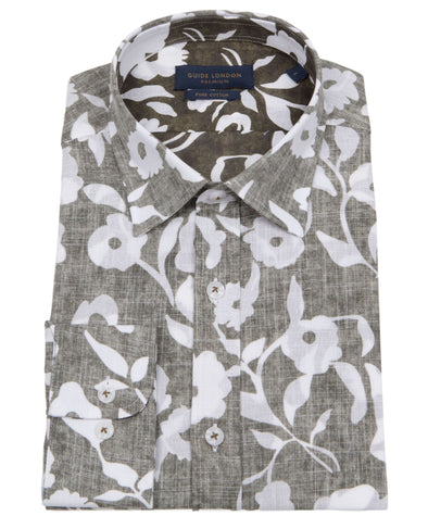 Guide London Long Sleeve Shirt : Reverse Print Cotton Slub