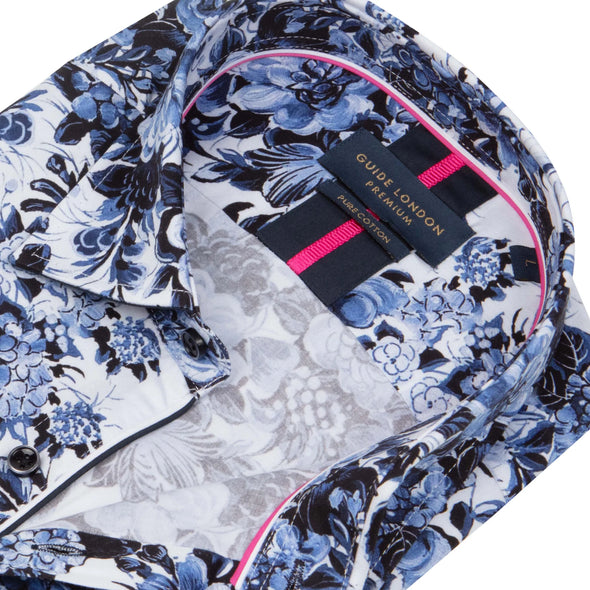 Guide London Long Sleeve Shirt : Blue & White Watercolour Floral