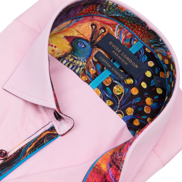 Guide London Long Sleeve Shirt : Plain But Not Plain Peacock Print - Pink