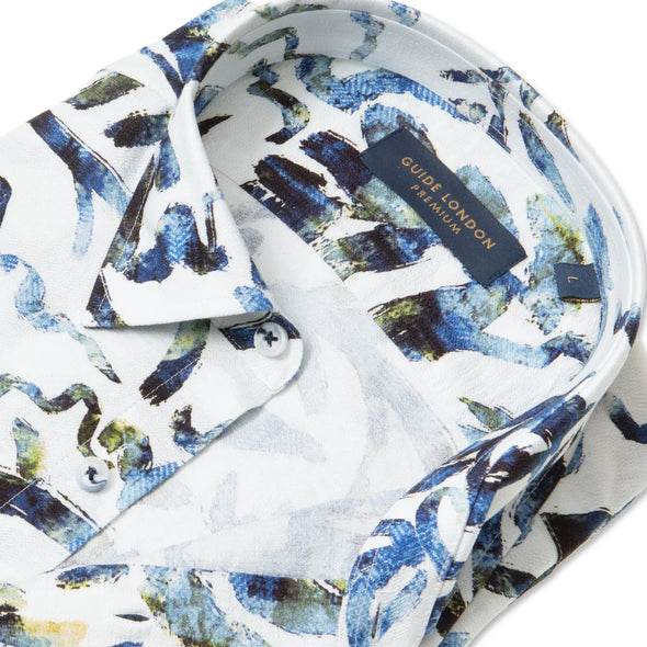 Guide London Long Sleeve Shirt : Distorted Print - Blue & White