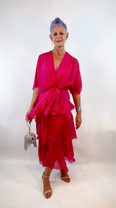 La Strada: Raspberry Floaty Silk Dress