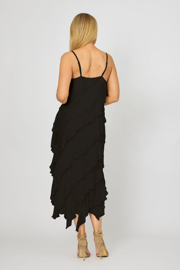 La Strada Silk Ruffle Dress in Black