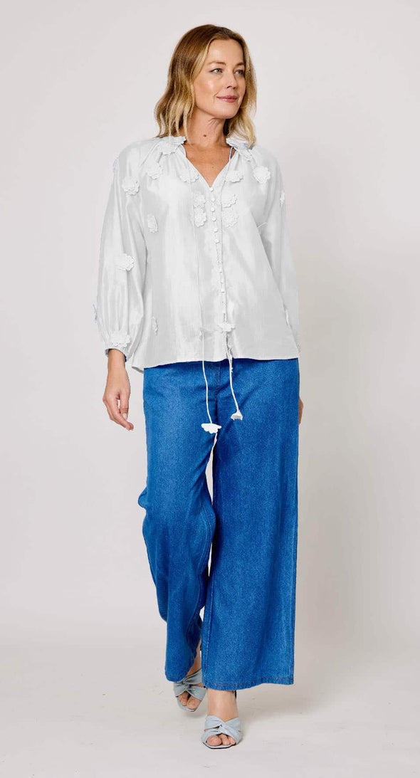 LaStrada: Silk Applique Fiore Shirt - White