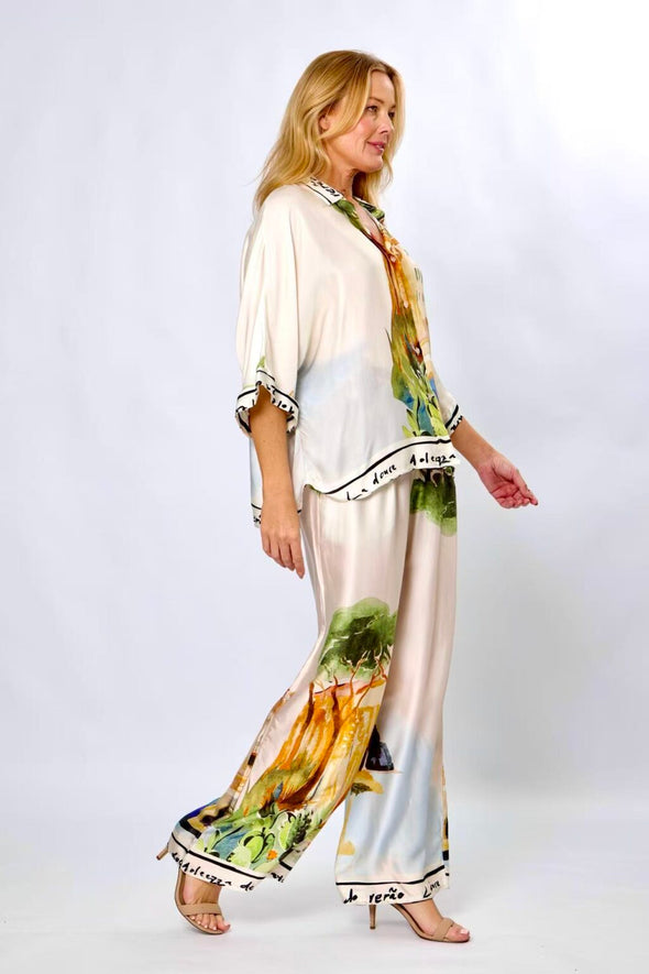 LaStrada: Silky Natural Positano Print Pants