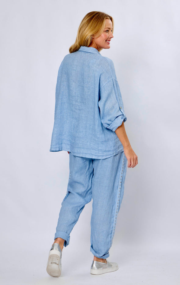 LaStrada: Linen Diamante Shirt - Denim Blue