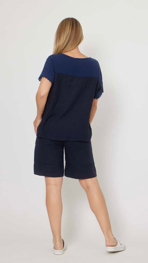 LaStrada: 100% Linen Riviera Shorts - Navy