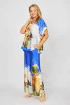 LaStrada: Silky Cobalt Positano Print Pants