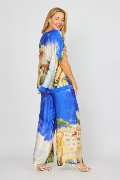 LaStrada: Silky Cobalt Positano Print Pants