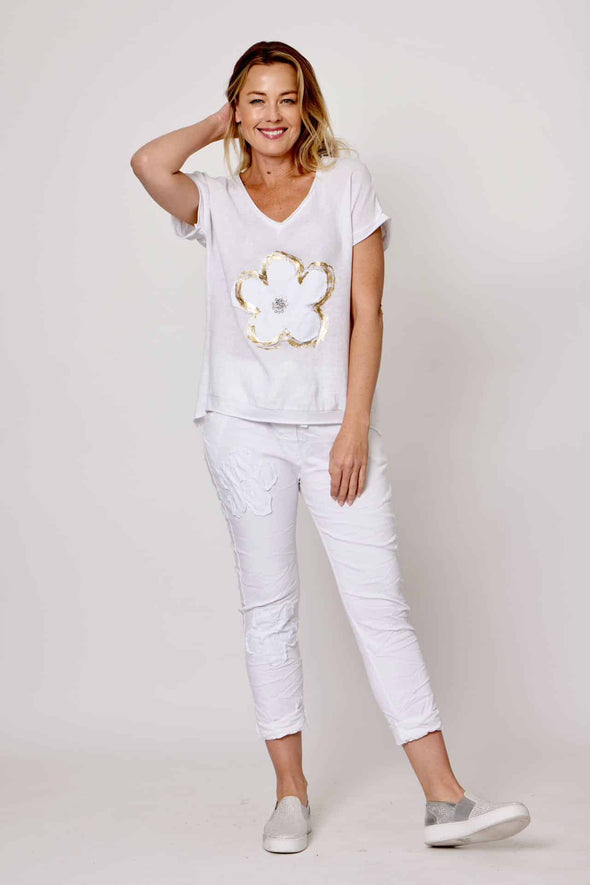 LaStrada: 100% Linen Giardino Tee - White