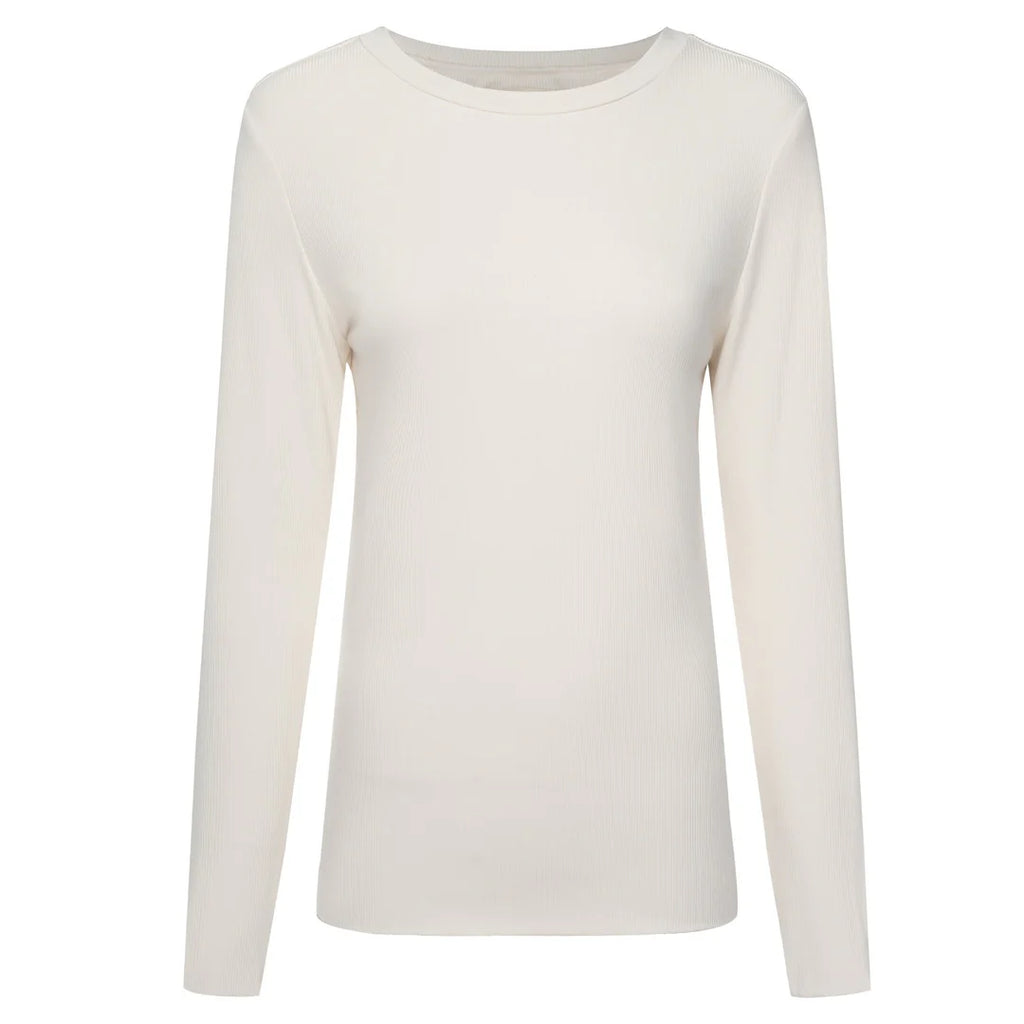 Moke: Lina Long Sleeve Ribbed Top - Pearl