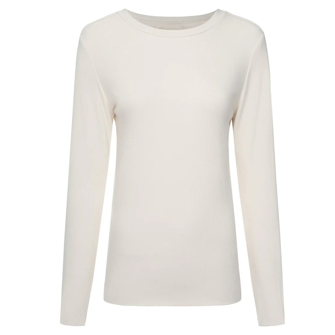 Moke: Lina Long Sleeve Ribbed Top - Pearl