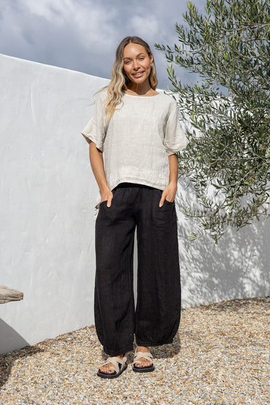 Nervatura Linen Pants in Black