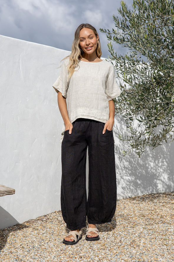 Nervatura Linen Pants in Black