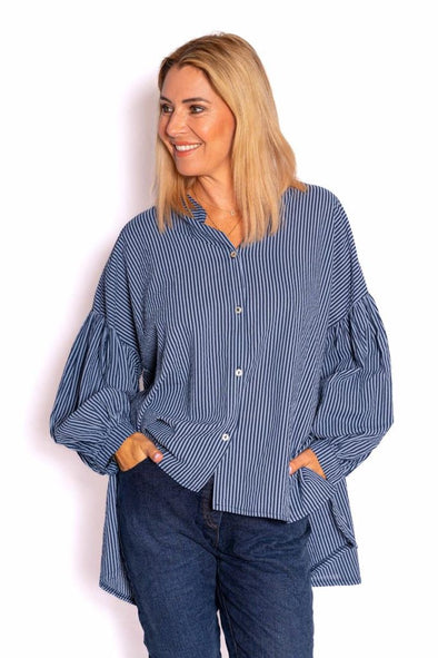 The Italian Closet: Berkley Striped Cotton Shirt - Navy