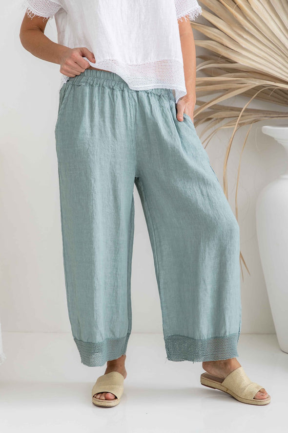 Pineta Italian Linen Wide Leg Pant in Blue