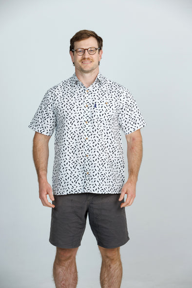 Iron Cheater Short Sleeve Shirt: Feather Print - White