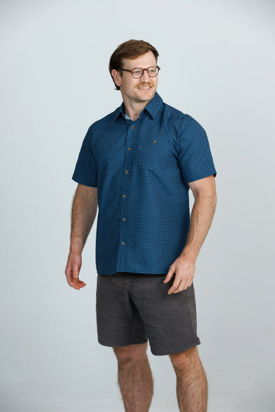 Iron Cheater Short Sleeve Shirt: Geo Print - Marine