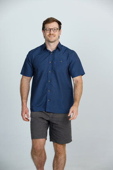 Iron Cheater Short Sleeve Shirt: Three Dot Geo - Navy