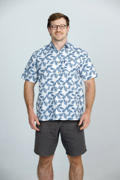 Iron Cheater Short Sleeve Shirt: Fern Print - Blue