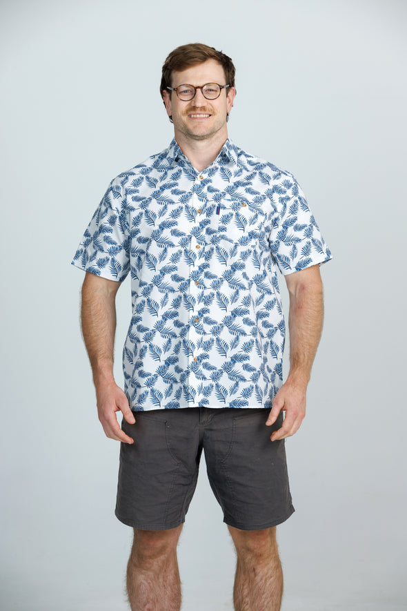 Iron Cheater Short Sleeve Shirt: Fern Print - Blue