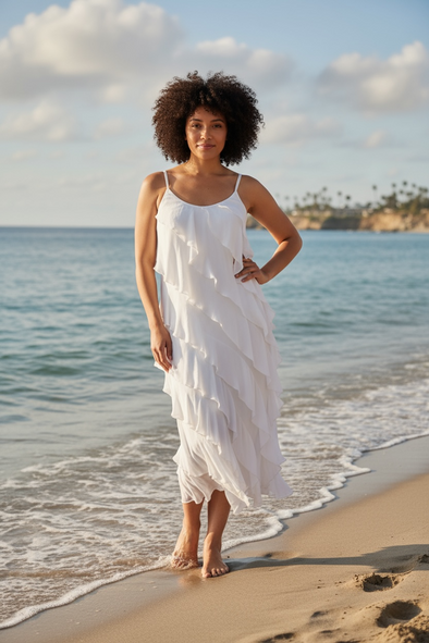 La Strada Silk Ruffle Dress in White