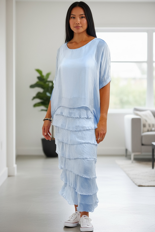 La Strada: Silk Rilassata Dress - Celeste