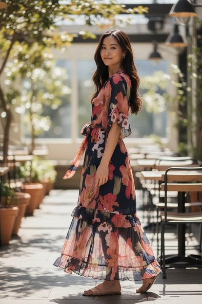 LaStrada: Silk Frilled Dress - Watercolour Fiora