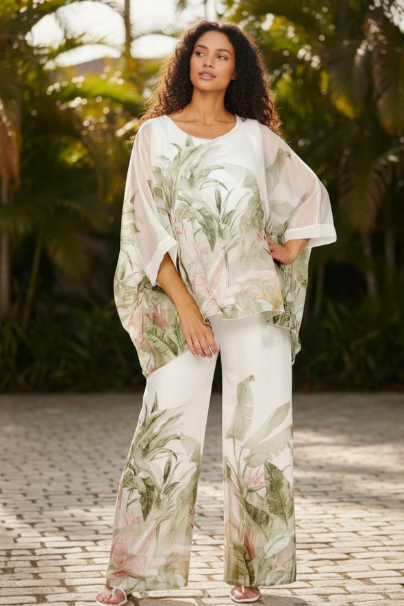 LaStrada: Palm Print Organza Pants