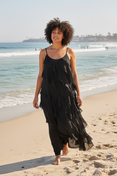 La Strada Silk Ruffle Dress in Black