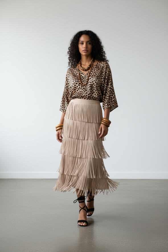 The Italian Closet: Sway Fringed Dancing Skirt - Beige