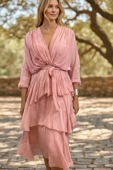La Strada: Dark Pink Floaty Silk Dress