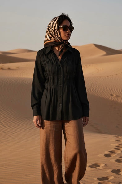 LaStrada: Tencel Pleat Shirt - Black