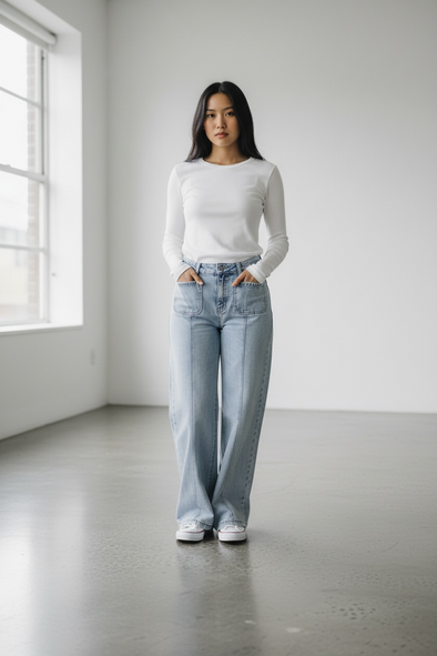 Honey Denim - Xena Wide Leg Light Denim Jean