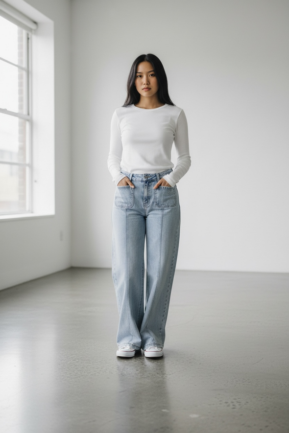 Honey Denim - Xena Wide Leg Light Denim Jean