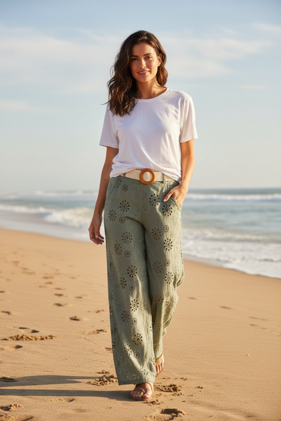 100% Cotton Italian Broderie Pants & Belt