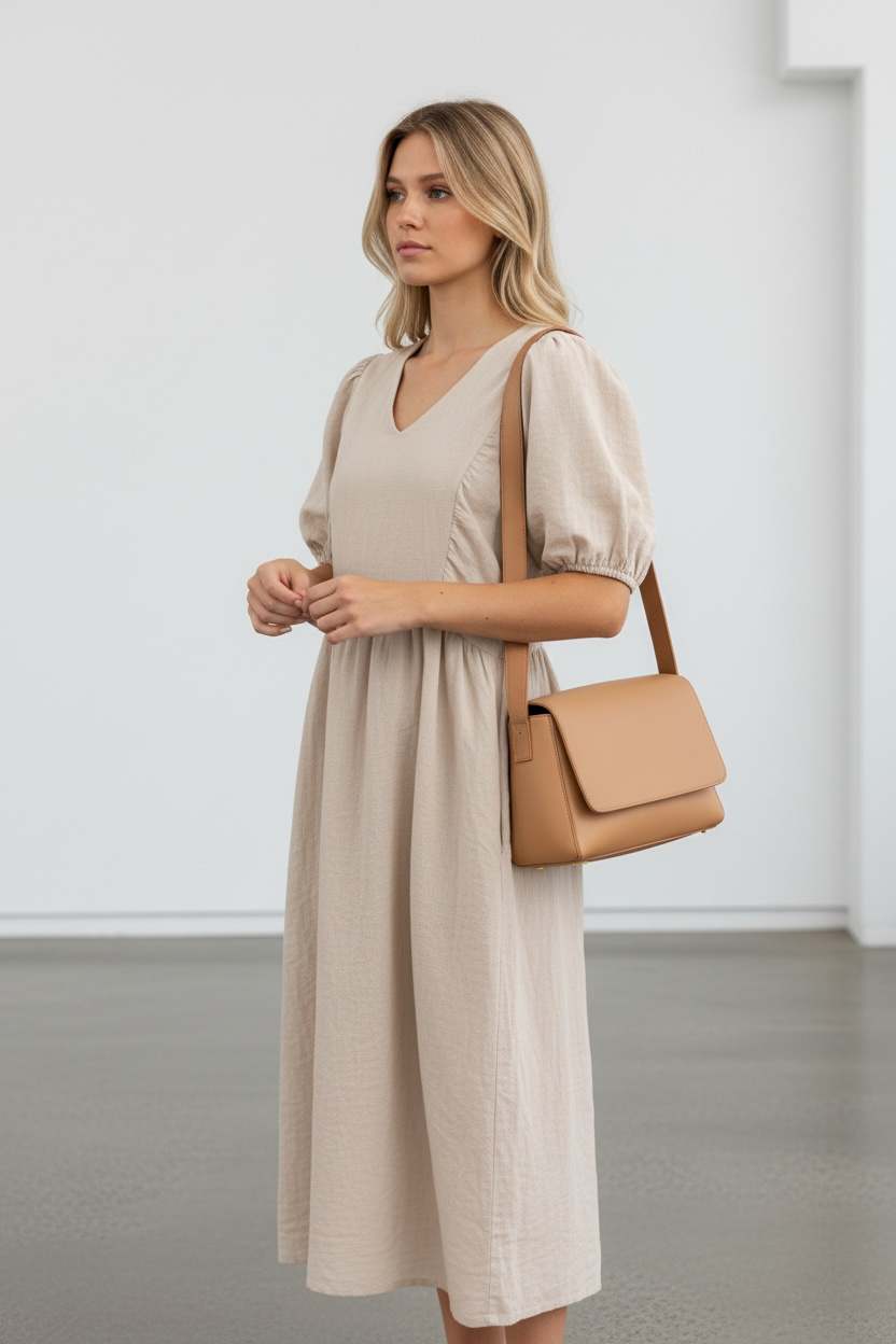 100% Italian Linen Cherub Dress in Beige