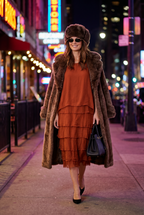 Long Plush Vegan Fur Evening Coat in Chocolate