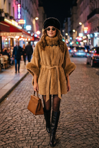Fuzzy Robe Poncho - Tan