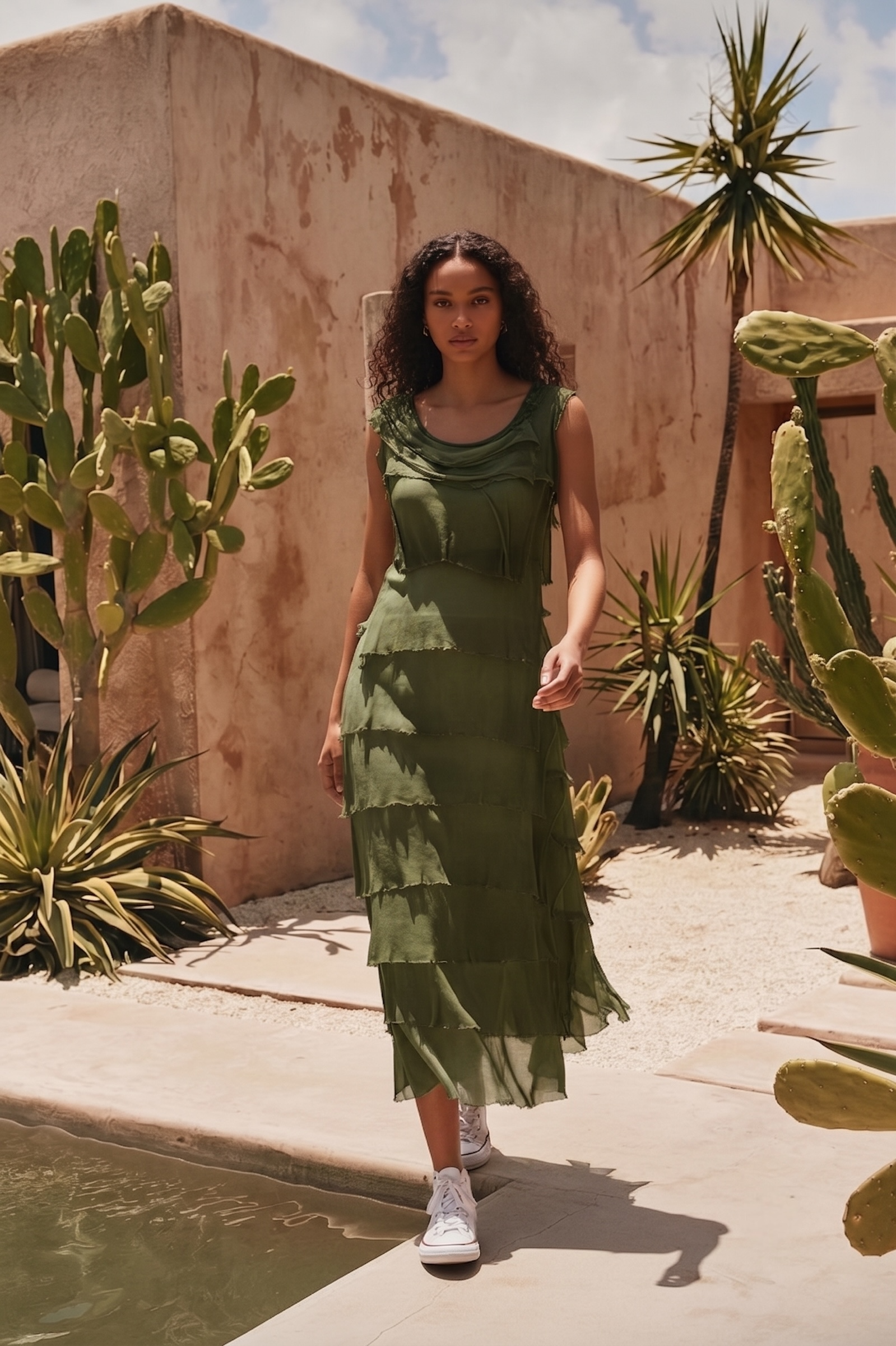 The Italian Closet: Natalia Layered Silk Dress - Olive
