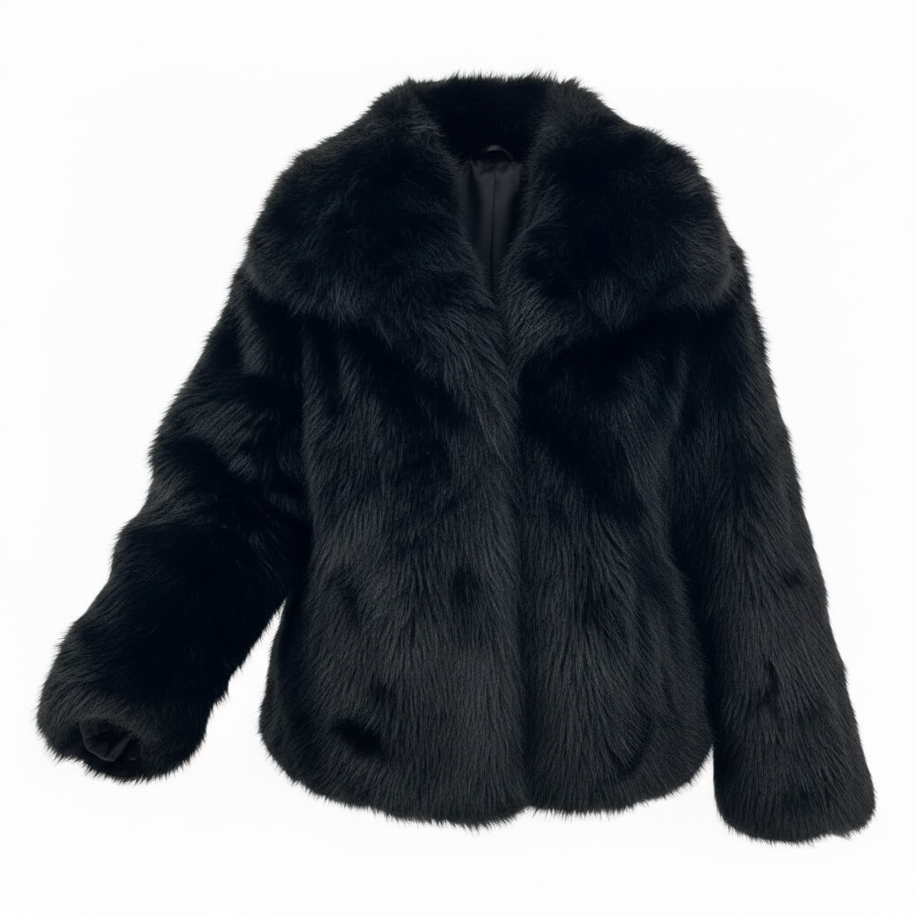 Convertible Lush Vegan Fur Jacket in Noir