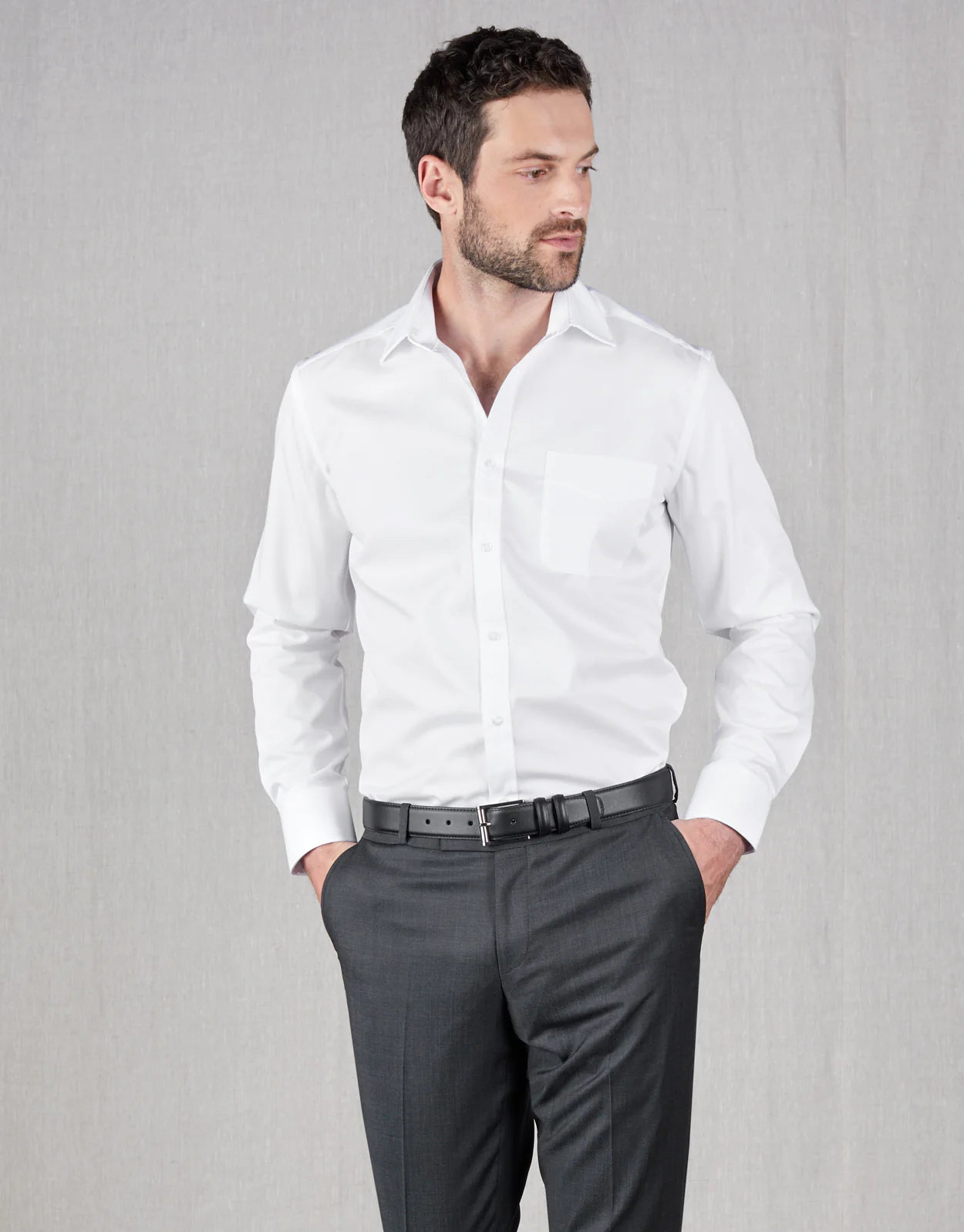 Sinatra Long Sleeve Shirt - White Twill