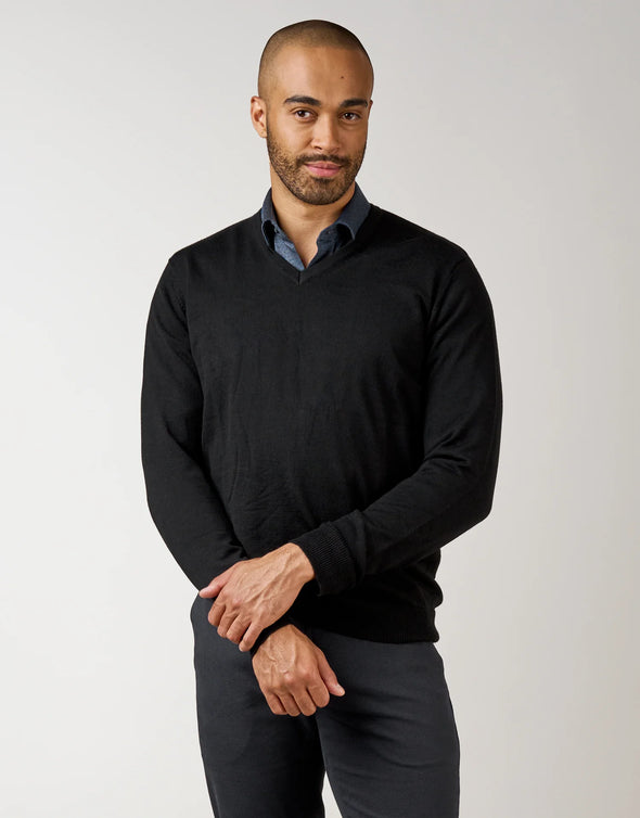 Fairlie V-Neck Merino Jersey - Black