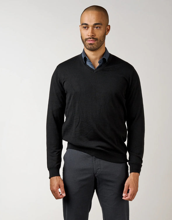 Fairlie V-Neck Merino Jersey - Black